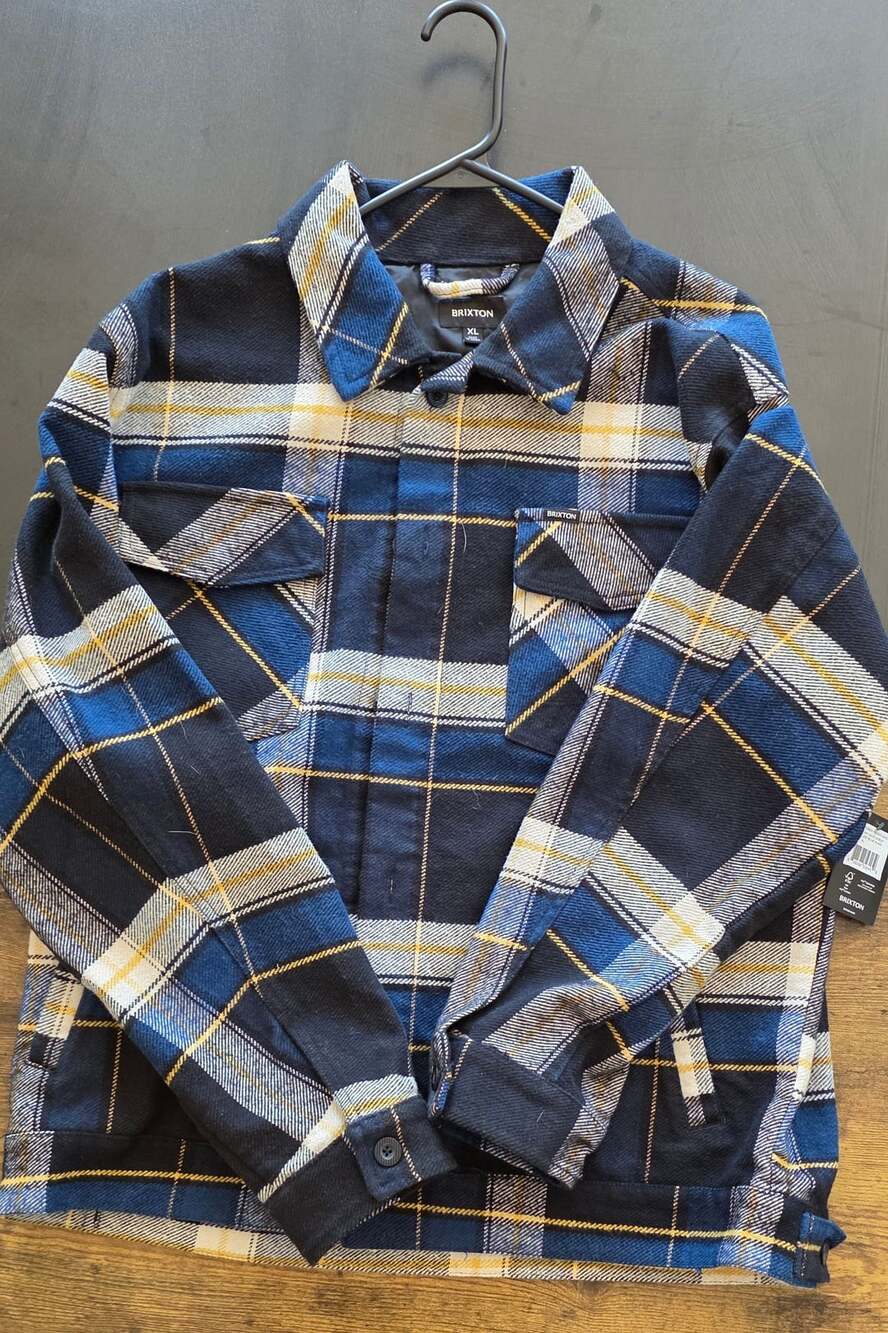 Brixton Bowery Trucker Jacket XL Joe Blue Plaid Flannel Overshirt NWT